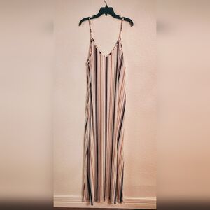 Striped Sleeveless Maxi Dress with Matching Scarf